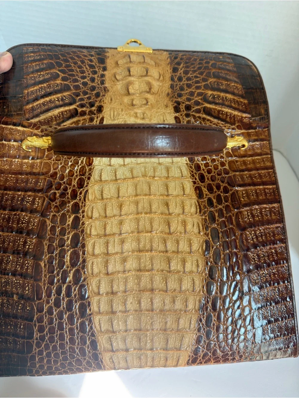 Classic Two-Tone Brown Croc Top-Handle Bag